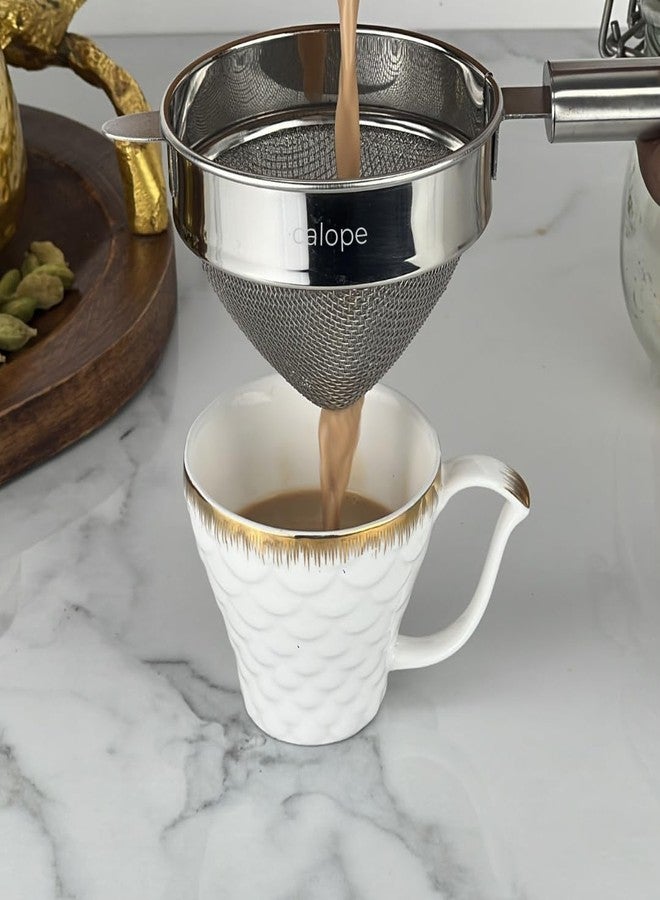 Calope Food Grade Stainless Steel Tea Strainer/Chai Chhalni/Coffee Sieve/Tea Filter/Juice and Oil Channi with SS Double MESH- Cone Shaped (Pipe Hnadle (Cylinder), 7 cm (Small)) - Image 2